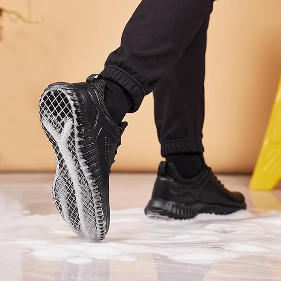 Men's Non Slip Work Shoes Lace Up Slip Resistant Sneakers Waterproof