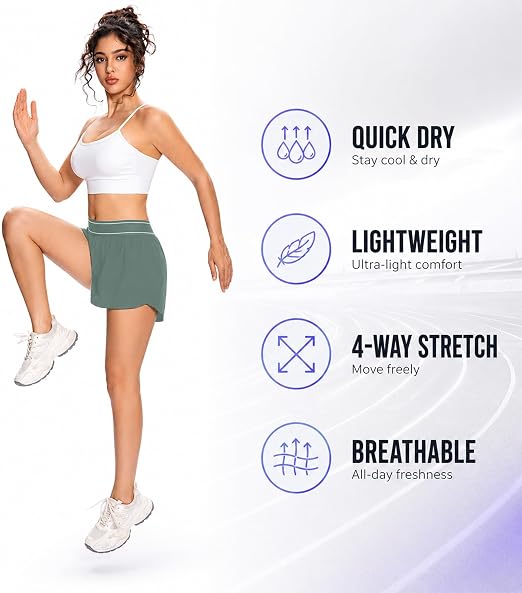 Women’s Running Shorts - 2-in-1 Quick Dry Athletic Shorts