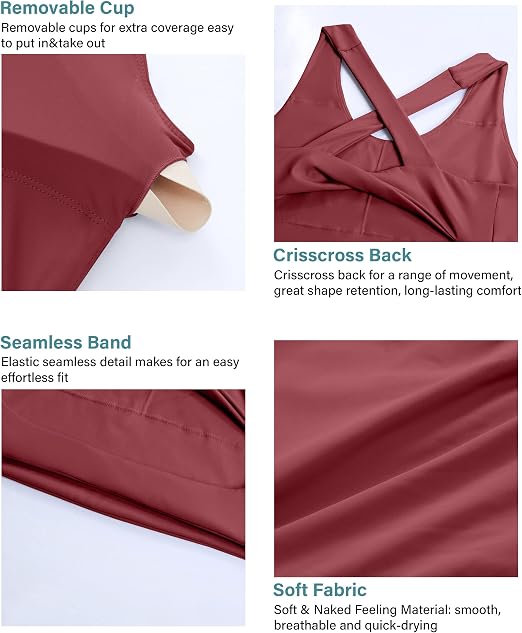 Sports Bras for Women Criss-Cross Back Padded Workout Tank Tops